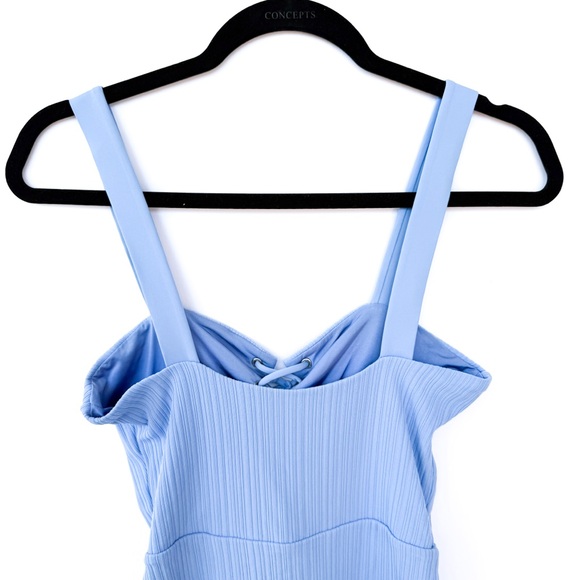 Onia Periwinkle Blue One Piece Ribbed Lace Up Swimsuit - Picture 9 of 10